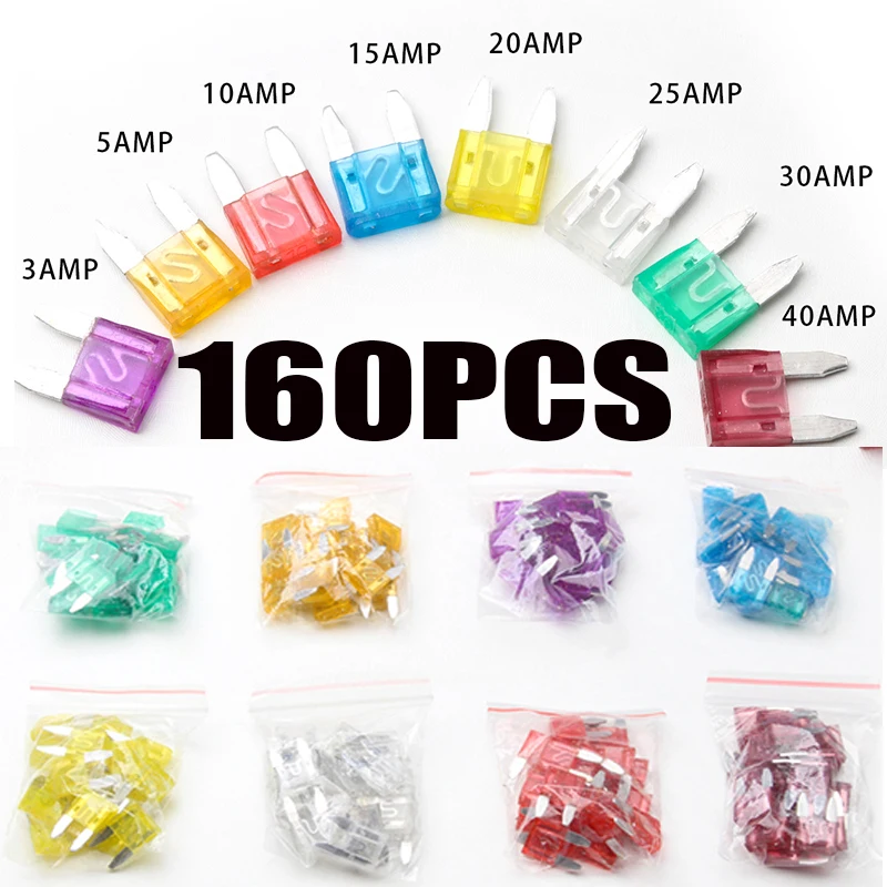 160pcs 3/5/10/15/20/25/30/40A Standard Automobile Car Security Fuse Auto Car Blade Fuse Assortment Kit Using For Small-sized Car