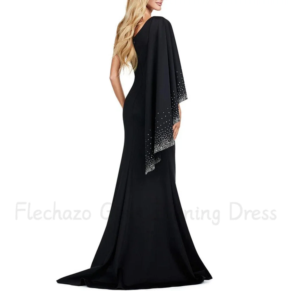 Flechazo Mermaid Evening Dress One Shoulder Long Sleeves Floor Length Women Custom Made with Sweep Train Party Banquet Gowns