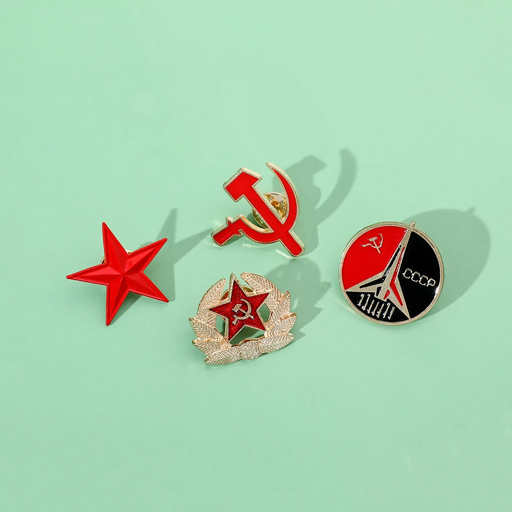 Cccp broche de liga vintage comunista soviético foice martelo pentagrama emblema de metal para homens e mulheres acessórios