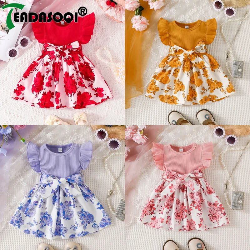 

Summer Newborn Baby Dress For Girls Kids 3M-3Y Cute Floral Butterfly Sleeve Prints Princess Dresses Formal Occasion Clothing