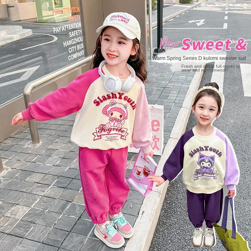 

Anime Sanrio Kuromi Girls Children's Set Kawaii Cartoon Children Uniform Kawaii My Melody Anime Casual Clothes Birthday Gifts