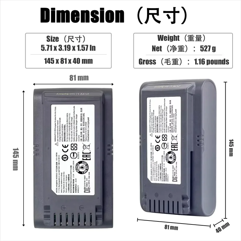 21.6V 4000/6000mAh Li-ion Battery for Samsung Vacuum Cleaner Jet 90/Jet 75 Pet/Jet 75 Cordless Stick Vacuum VCA-SBT90/XAA VS9000