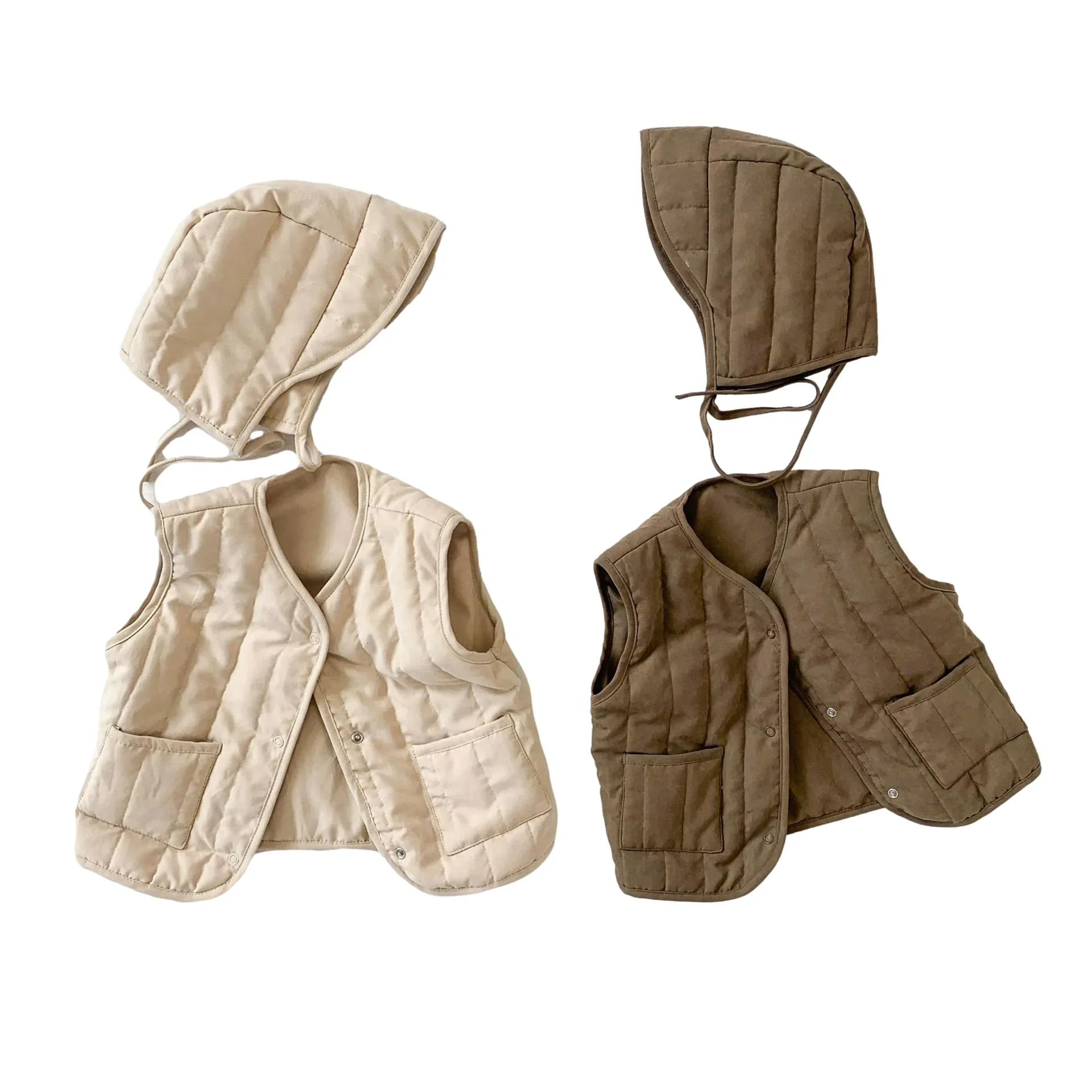 

Autumn Winter Baby Vest with Hat 2PCS Warmer Cotton Coat Fashion Korean Kids Waistcoat Outerwear Jackets