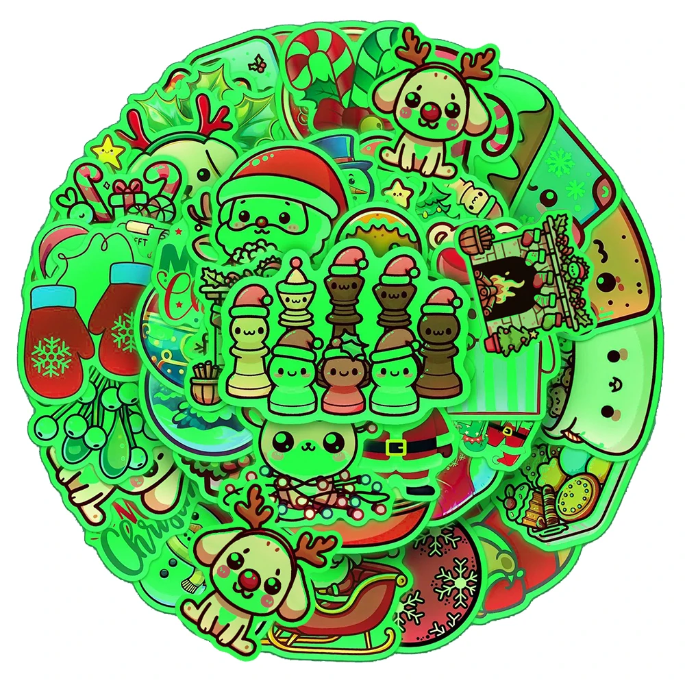 

10/30/50pcs Cool Luminous Night Stickers Cute Christmas Cartoon Graffiti Decals DIY Laptop Suitcase Funny Decoration Sticker Toy