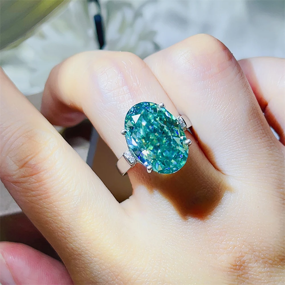 Serenity 5ct 10ct Oval Ice Cut Moissanite Rings for Women S925 Sterling Silver Mint Green Lab Diamond Eternity Rings Plated 18K