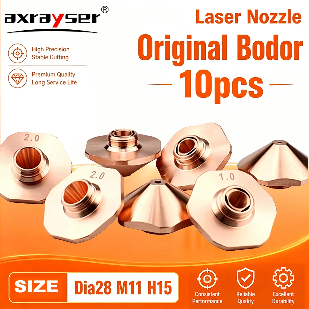 10PCS Bodor Original Dia28 M11 H15 Laser Nozzle Single Layer Caliber 1.5-5.0mm Copper Nozzle for Bodor Fiber Laser Cutting Head