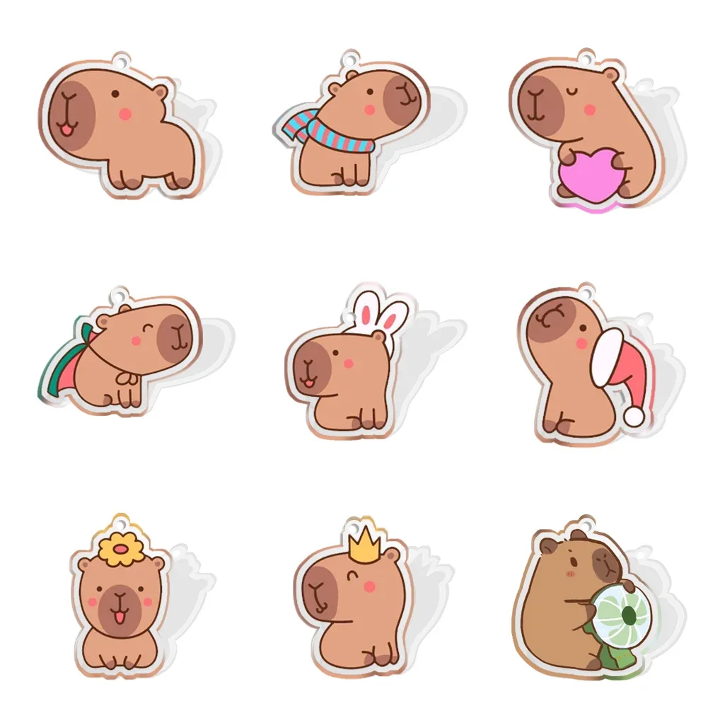 

Cute Capybara Cartoon With Hole Flat Resin Planar Clear Acrylic Glitter Acrylic For DIY Keychain Phone Case Hair Bow 10 Pcs/lot