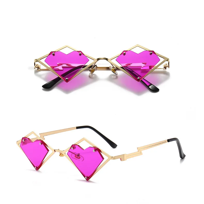 Metallrahmen Herz randlose Sonnenbrille Frauen Männer Steampunk Luxusmarke Sonnenbrille weibliche Farbverlauf Hip Hop Brillen UV400 Farben – Detail 8