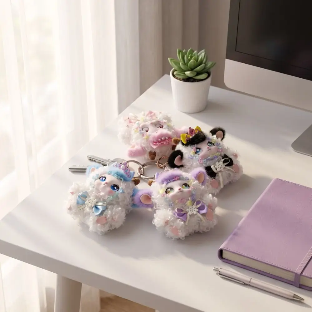 Cute Hanging Curly Lamb Keychain Ornaments Kawaii Bag Charm Decoration Delicate Plush Sheep Pendant Gift For Girls