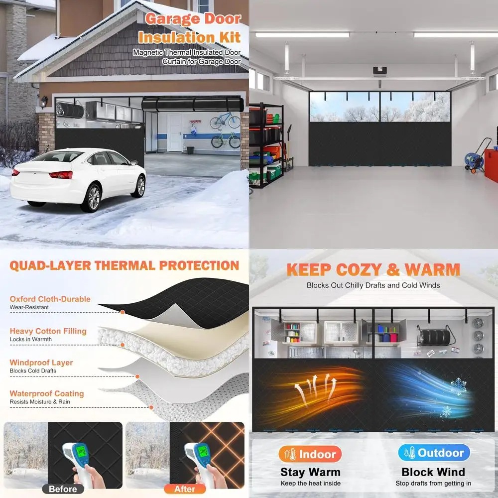 

Магнитная дверная занавеска с термоизоляцией для гаражей 8x7 футов и прозрачным окном