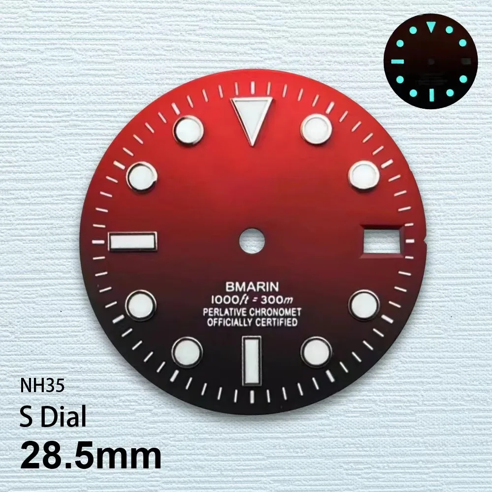 28.5mm S Logo SUB Sunburst Dial Fit NH35/NH36/4R/7S Japanese Movement Ice Blue Luminous Watch Modification Accessories