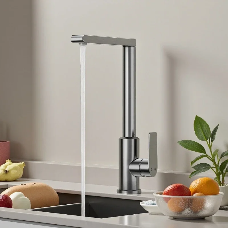 Kitchen sink gray rotatable hot and cold faucet, space aluminum material, G1/2/G3/8 basin faucet