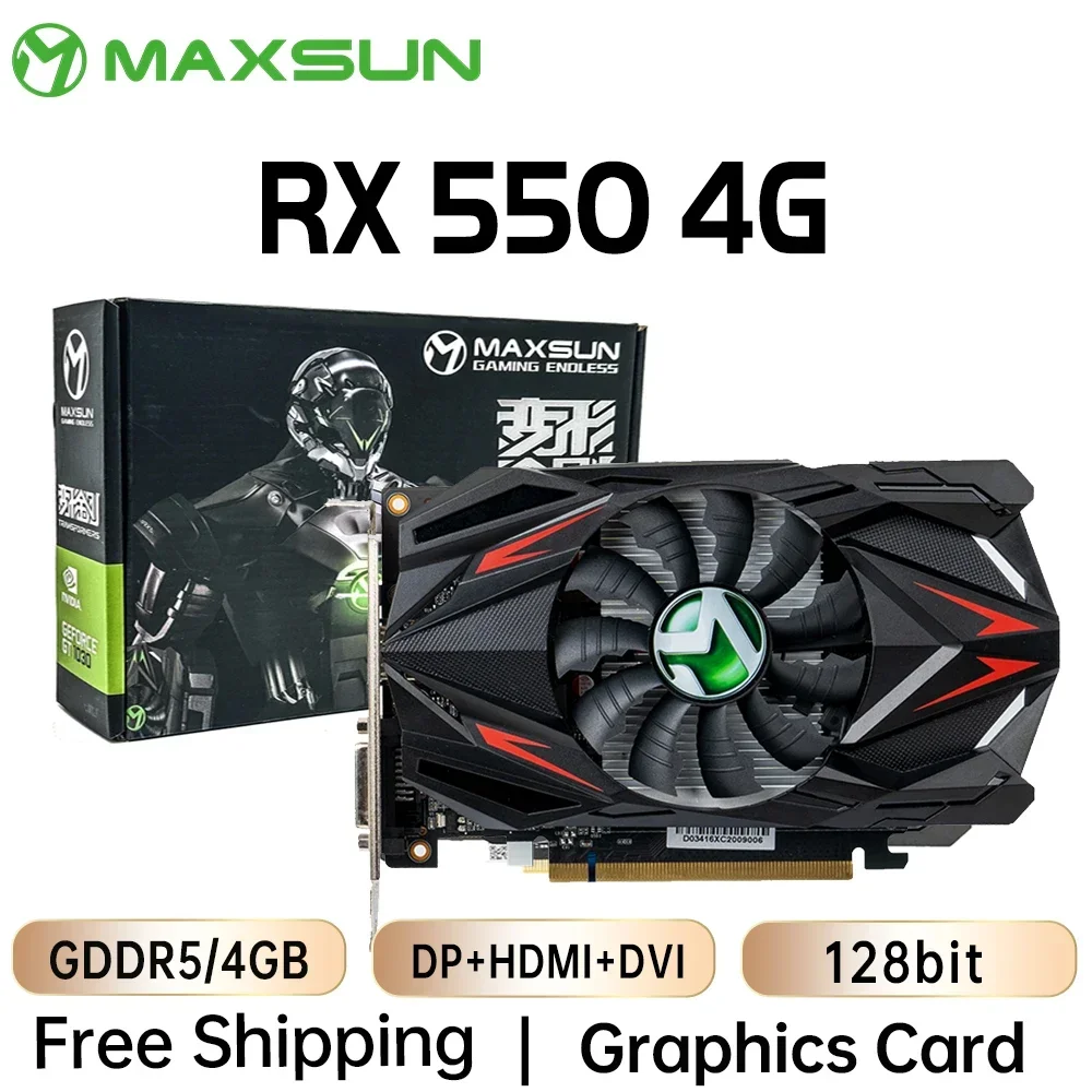 MAXSUN Full New Graphics Card AMD GPU Radeon RX 550 Transformers 4G GDDR5 128Bit 14nm Computer PC Gaming Video Cards DP+DVI