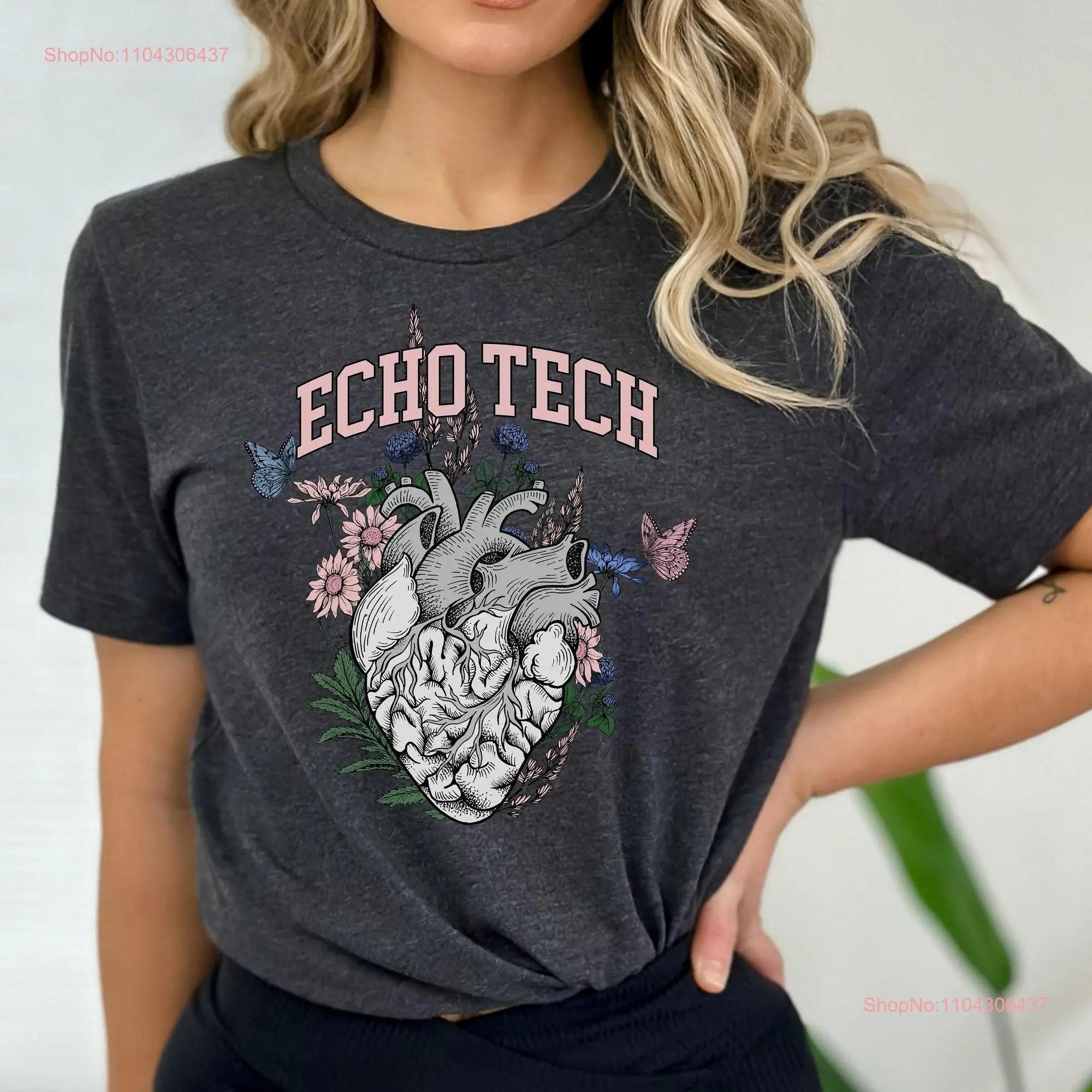 floral rdcs shirt anatomical heart T echo tech cardiac team ultrasound sonographer RCS long or short sleeves