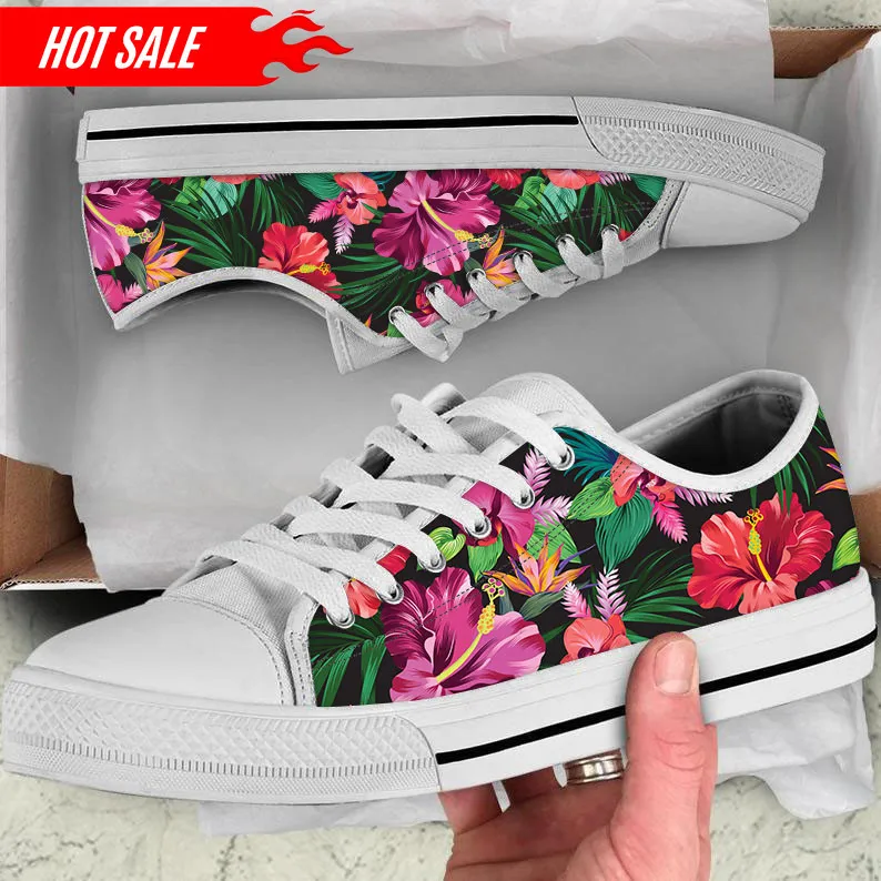 Tropical Floral Print Women Vulcanized Canvas Shoes Hawaiian Hibiscus Design Casual Ladies Lace Up Low Top Sneakers