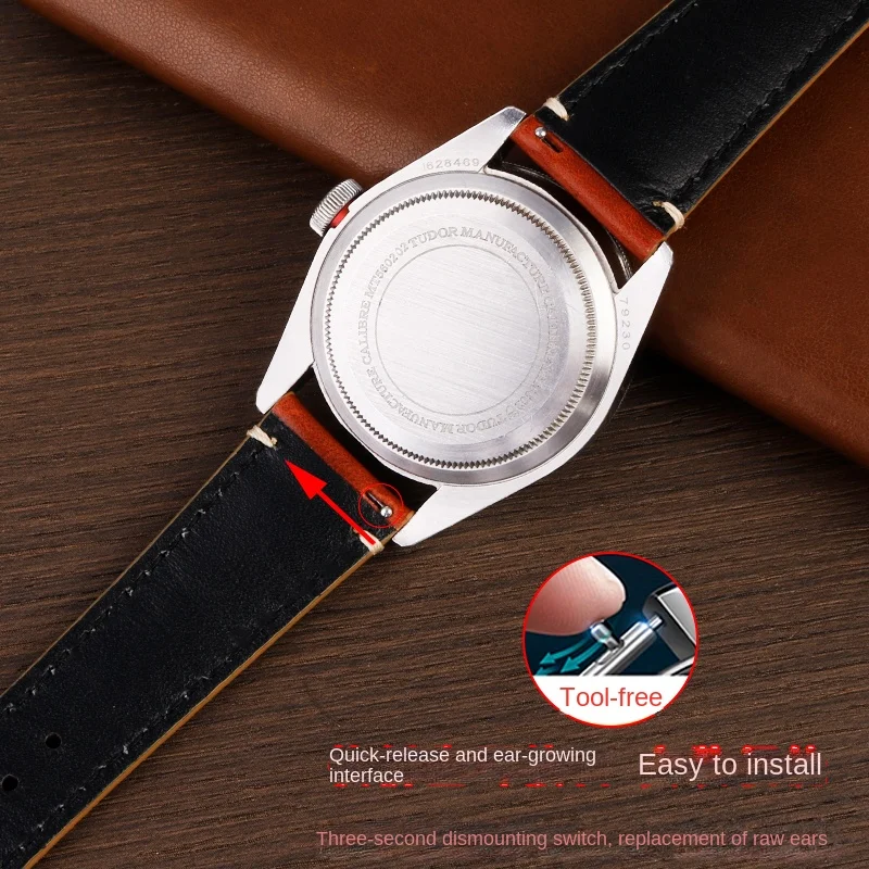 Quick release For TUDOR 1958 Little red flower soft Watch Strap man dermis cowhide Watchband Folding buckle bracelet 20mm 22mm