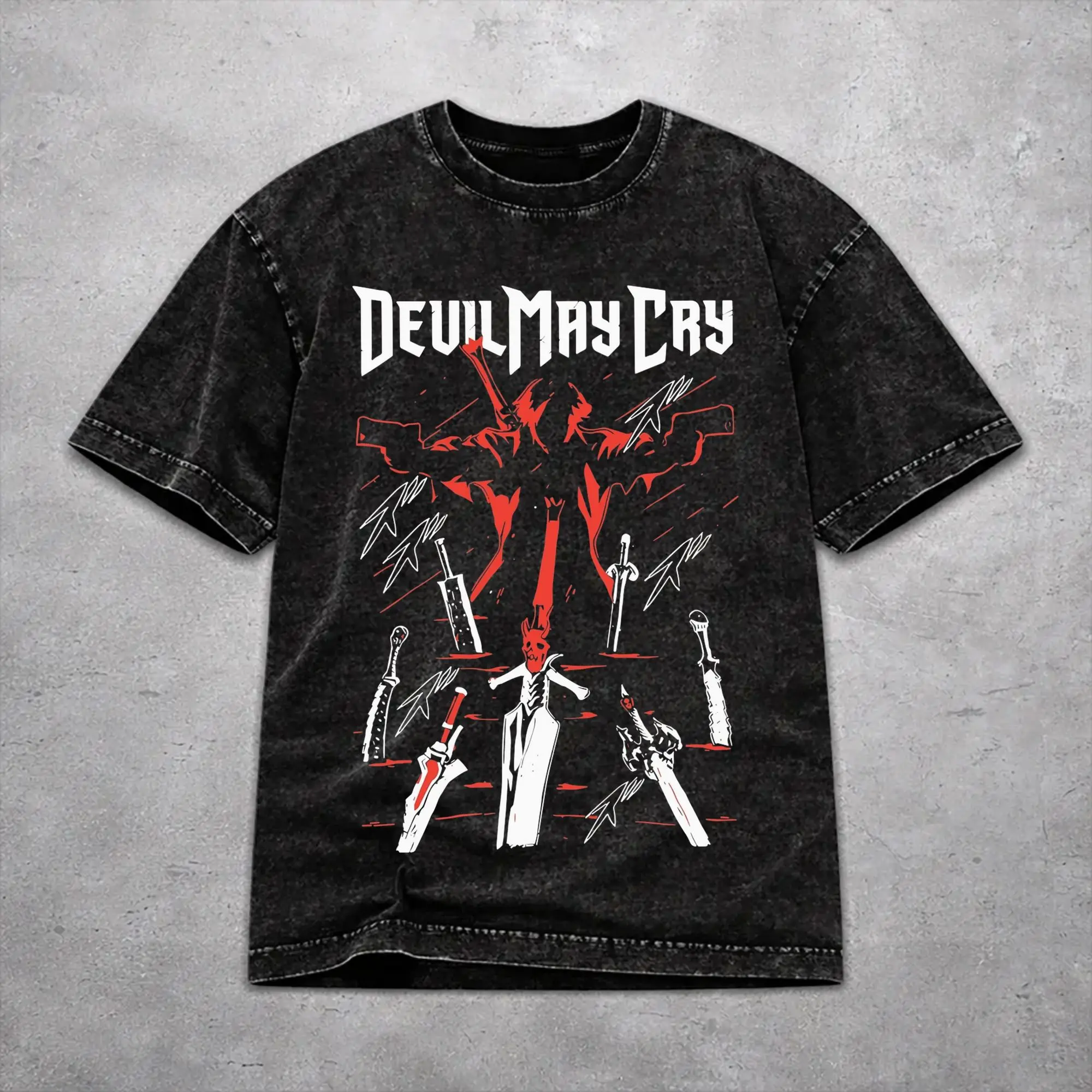 Devils May-Cry 3 T Shirt Vintage Washed Style For Men Women Pure Cotton T-Shirts Tee Clothing