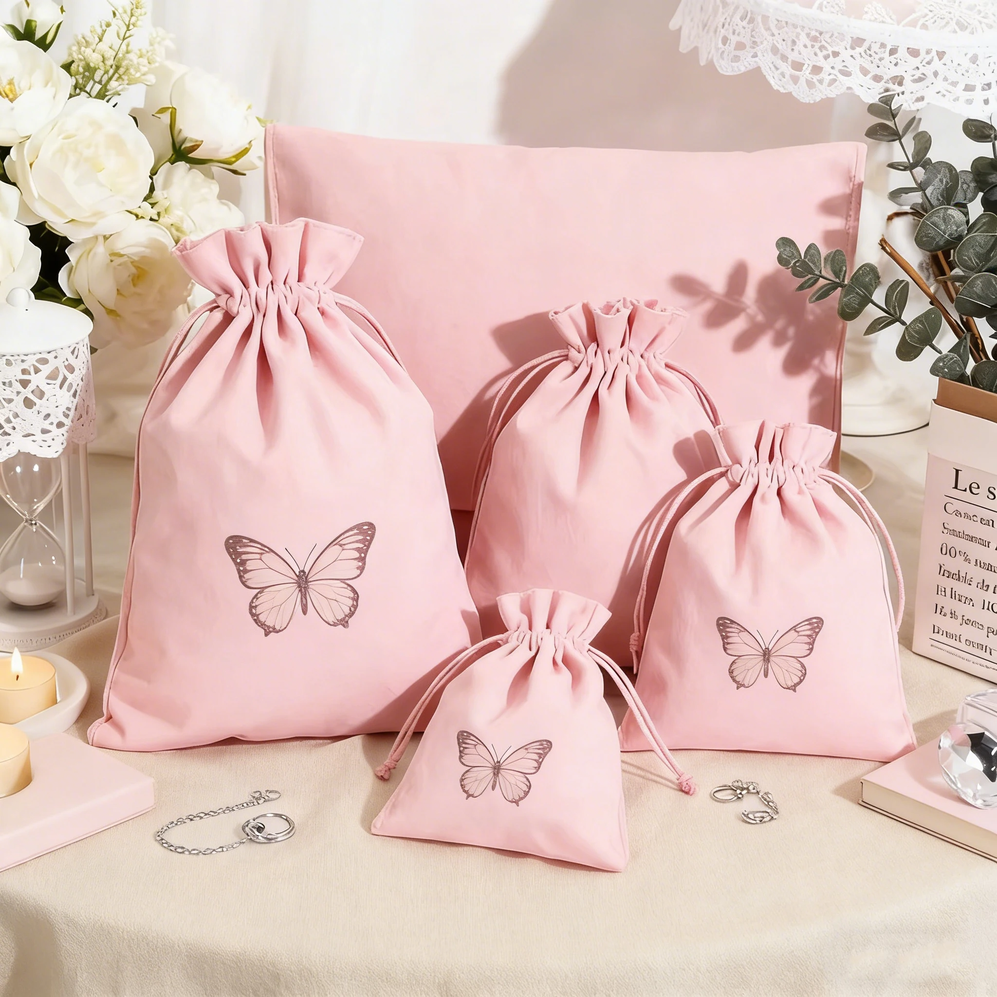 

50Pack 25x30cm Jewelry Pouch Pink Velvet Flannel Drawstring Bag Custom Logo Luxury Wedding Christmas Favor Storage Organizer