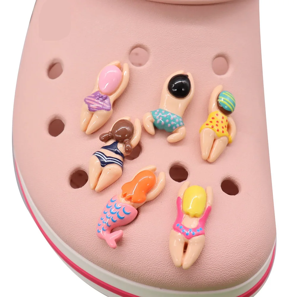 6pcs Cartoon Swimming Mermaid Boy Girl Resin Shoe Charms Sandals Shoes Accessories Hole Slipper Decorations for DIY Bracelets image 6