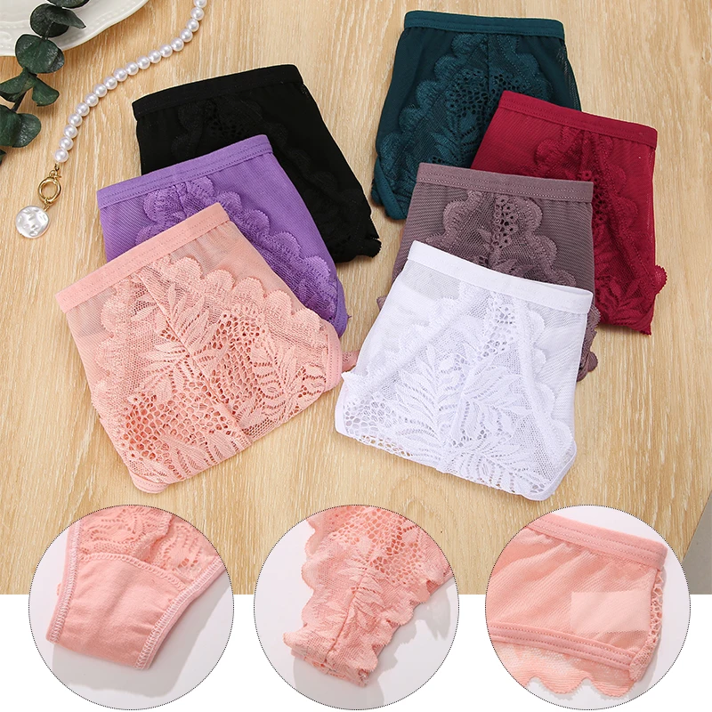 4Pcs Perspective Mesh Lace Panties Women Patchwork Underwear Sexy Thong Lingerie for Female Intimates G-String Woman\'s Panties