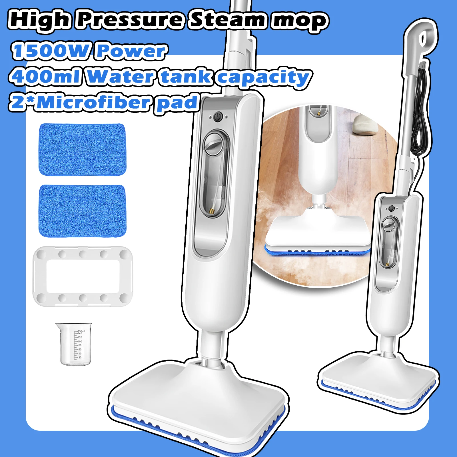 High Pressure Steam Mop, 1400W 2-Speed Control  Handheld Mode, With Large 400ml Tank