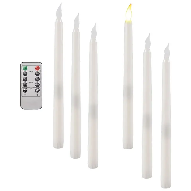 ABUP-6Pcs Flameless Taper Candles Flickering With 10-Key Remote Timer, Battery Operated LED Candlesticks Window Candles