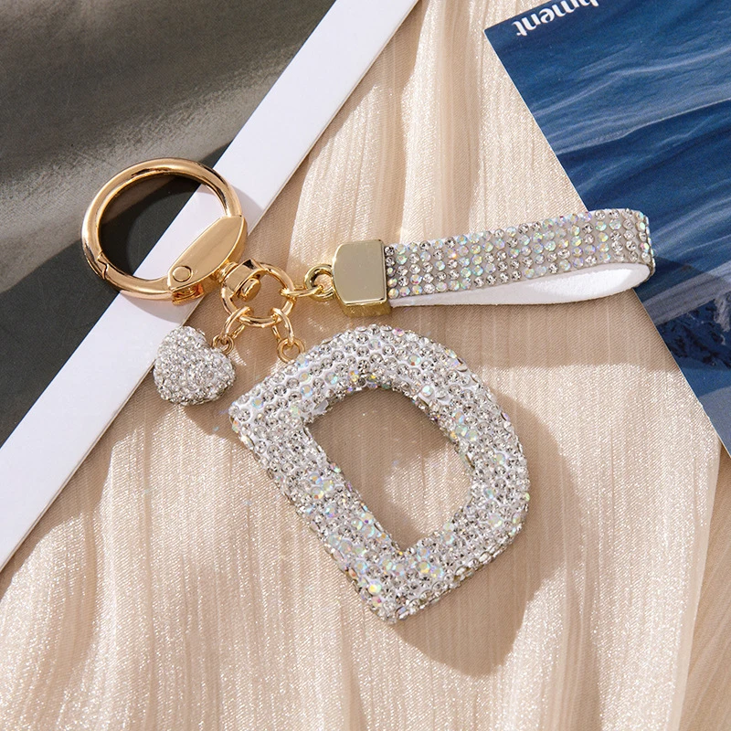 Weißer Initialen-Schlüsselanhänger, glänzend, niedlich, A-Z Buchstaben-Schlüsselanhänger, Rucksack-, Auto-Schlüsselzubehör, Lanyard, Paar-Namensanhänger, Geschenk. – Detail 7