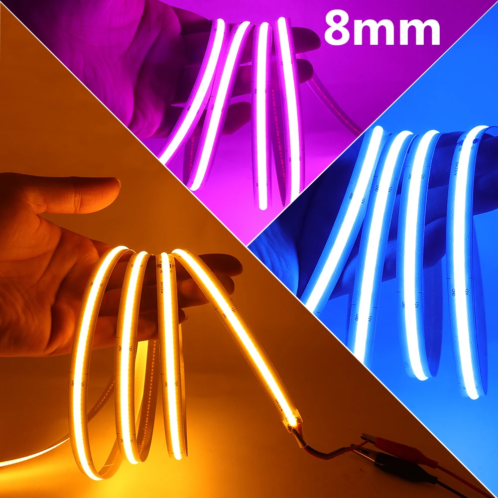 DC 12V 24V COB LED Strip Lights 5mm 8mm Width 320LEDs/m Flexible LED Tape Linear Light Red Blue Home Decor Lamp 1m 2m 3m 4m 5m