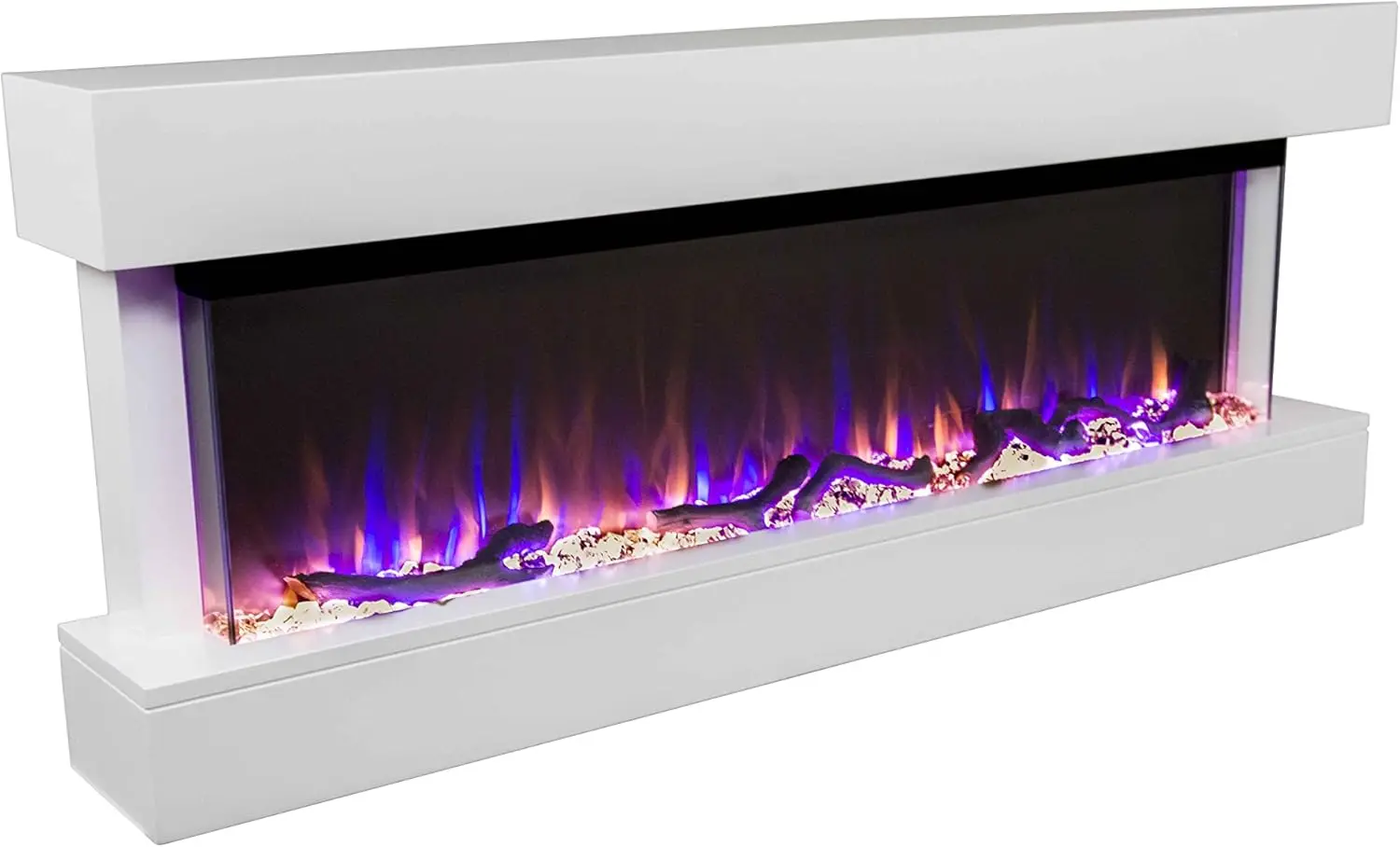 Chesmont Smart Electric Fireplace- Wall Hanging with 50-inch Wide White Mantle- Alexa®/WiFi Enabled-10 Color-1500/750