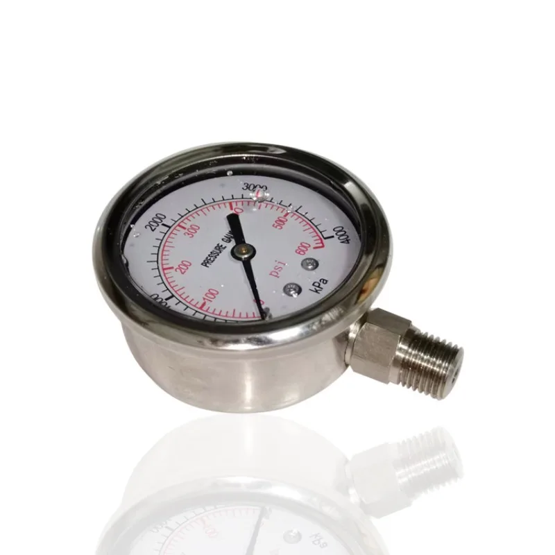 Stainless Steel Pressure Gauge Shock-resistant Oil Filling 304 Radial Vertical YNBF60 4000kPa 1/4NPT