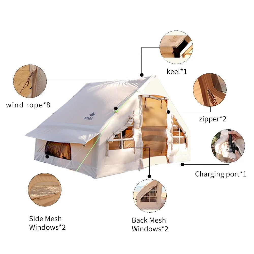Inflatable Tent, Outdoor Camping, Quick Opening, Weather Resistant, Portable, Waterproof, Oxford Cloth, Double Door for Travel