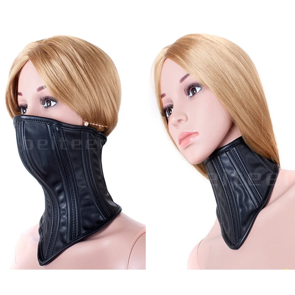 PU Leather Neck Collar Choker Posture Corset BDSM Silicone Open Mouth Gag O Ring Restraint Slave Roleplay Sex Toys Game