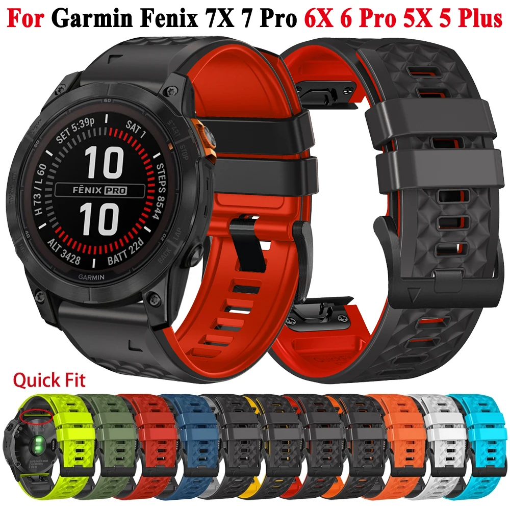 For Garmin Fenix 7X 7 Pro 6 6X Pro 5X 5 Plus Sapphire Solar Watch Strap Bracelet Quick Release 26mm 22mm Silicone Band Wristband