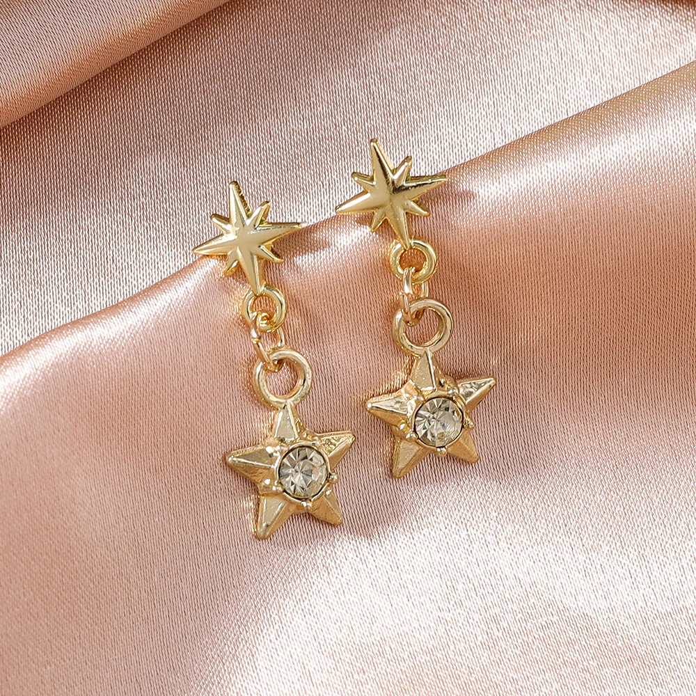 Aihua Goldfarbene Polaris-Stern-Ohrringe für Damen, Kristallsterne, Tropfenohrringe, modisch, für den täglichen Gebrauch, Hochzeit, Party, Schmuck, Geschenke – Detail 13