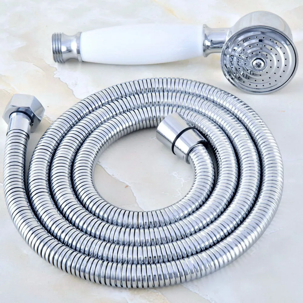 

Polished Chrome Brass Hand Held Shower Head & 1.5M Shower Hose Set Water Saving Bathroom Telephone Style 2hh027