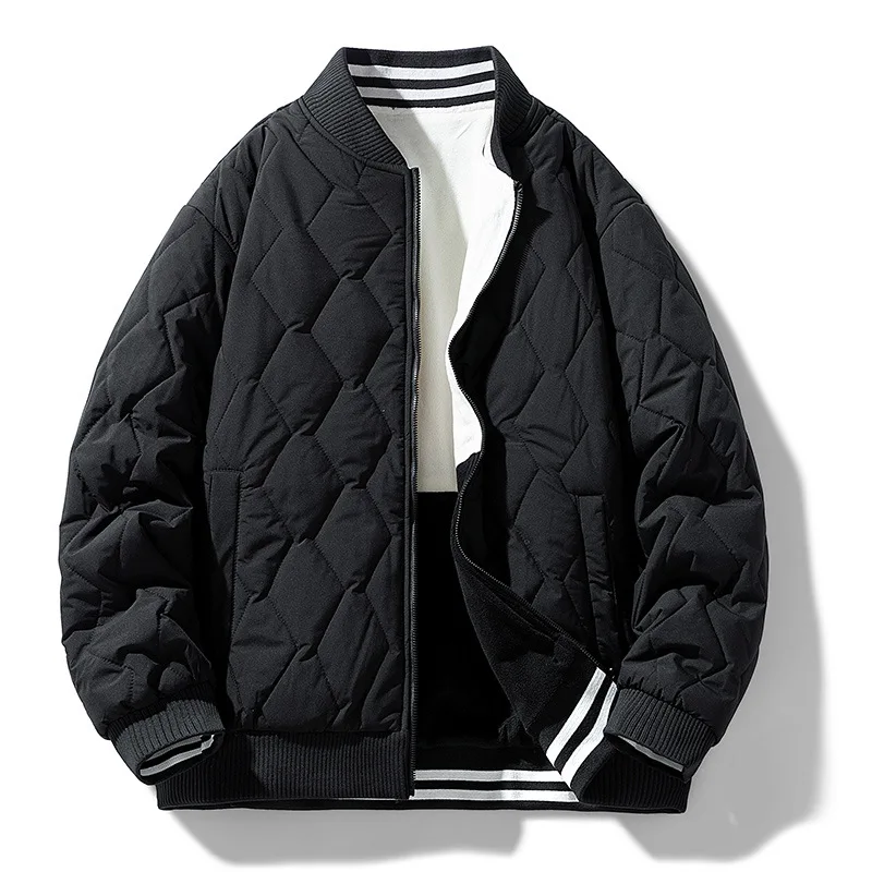 Chaqueta acolchada reversible para hombre: cuello de béisbol informal de negocios con tamaño extendido (ropa de invierno de doble cara)