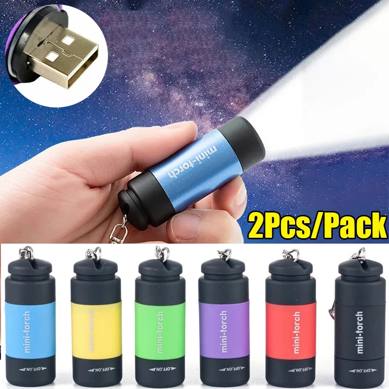 

2/1Pcs Mini LED Pocket Torch Lamp Portable USB Rechargeable Keychain Flashlight Waterproof Outdoor Hiking Camping Torch Lanterns