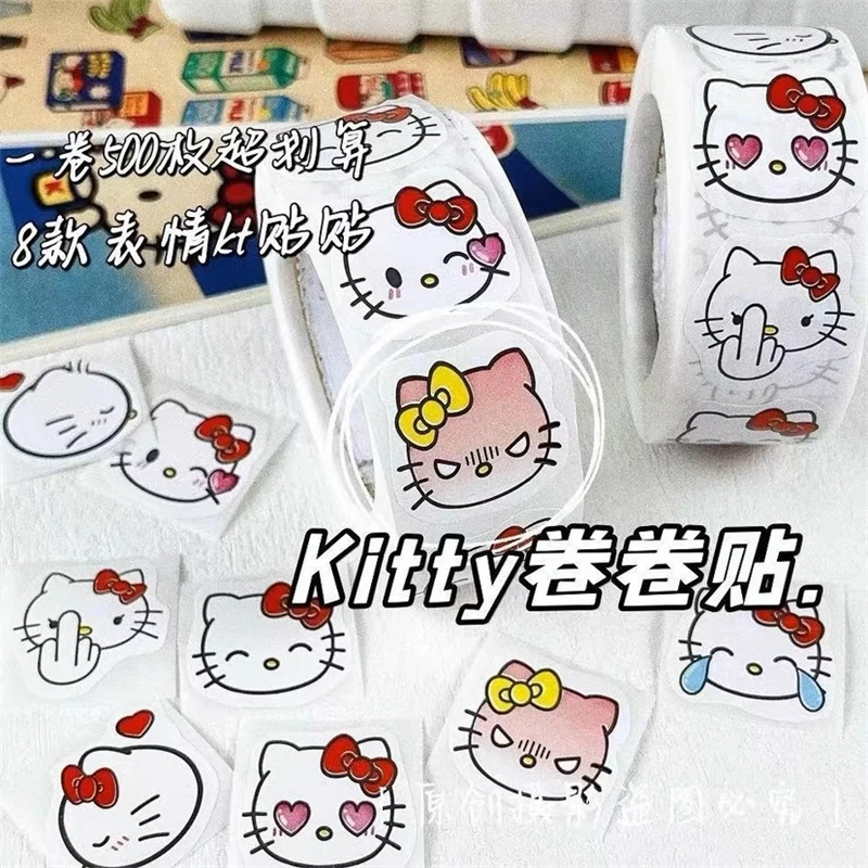 Sanrio Hello Kitty Roll Stickers Cute Cartoon KT Cat Sealing Sticker Kawaii Charm Room Decoration Decorative Holiday Gifts