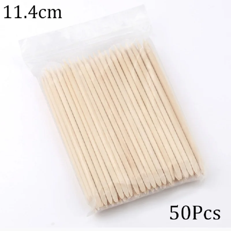 100/50 Stuks Nail Art Pusher Oranje Houten Stokken Cuticle Pusher Remover Steentjes Puntjes Verwijderen Manicure Pedicure Care Tools