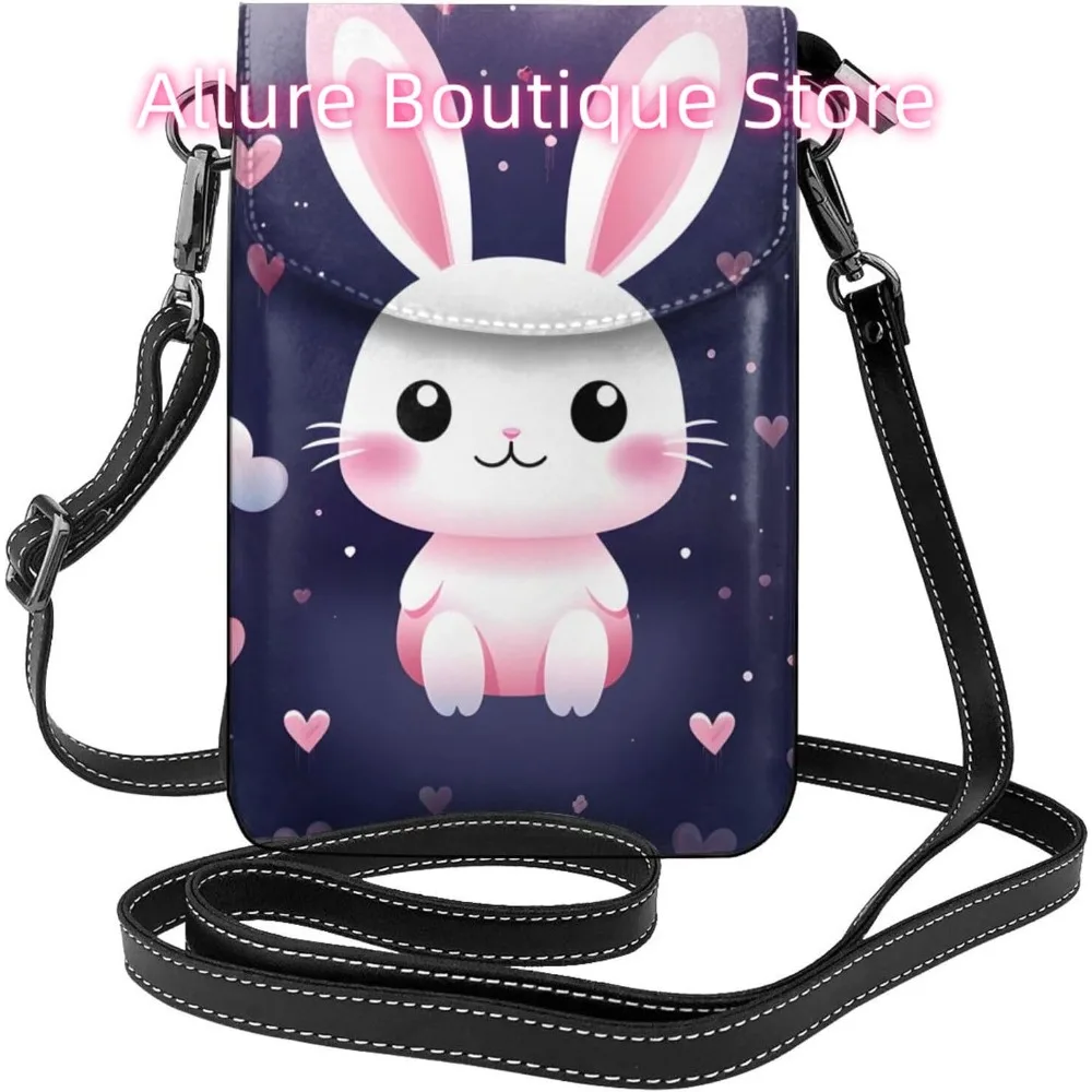 Cartoon Cute Bunnys Crossbody Bag for Women PU Leather Small Travel Cell Phone Pouch Lightweight Mini Phone Purse Wallet Cross B