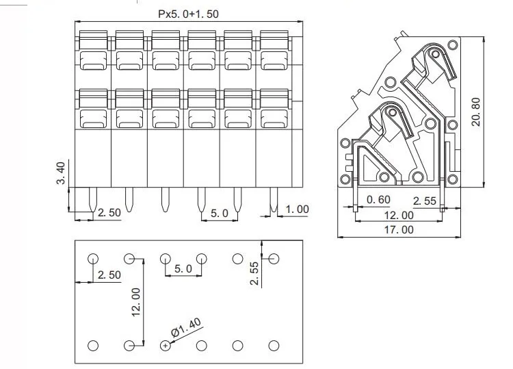 KF736H Screw-free terminal KFM736H-5.0mm pitch DG248H double-row wiring spring type push-type high and low position