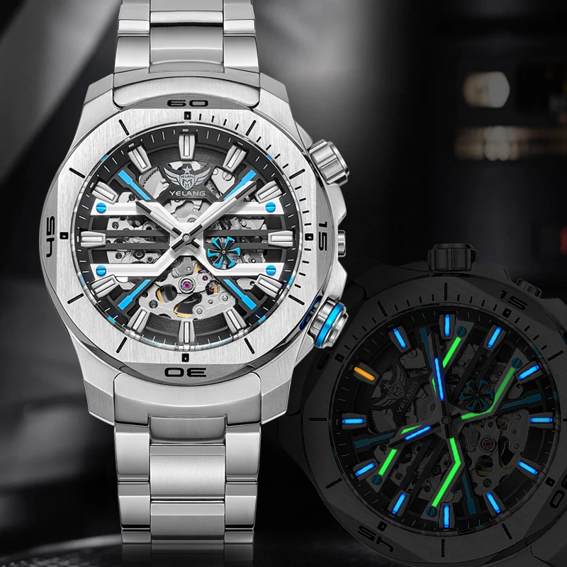 Yelang Orologio da uomo 44mm quadrante vintage retrò business lusso zaffiro Giappone 8N40 meccanico automatico impermeabile 30Bar Reloj