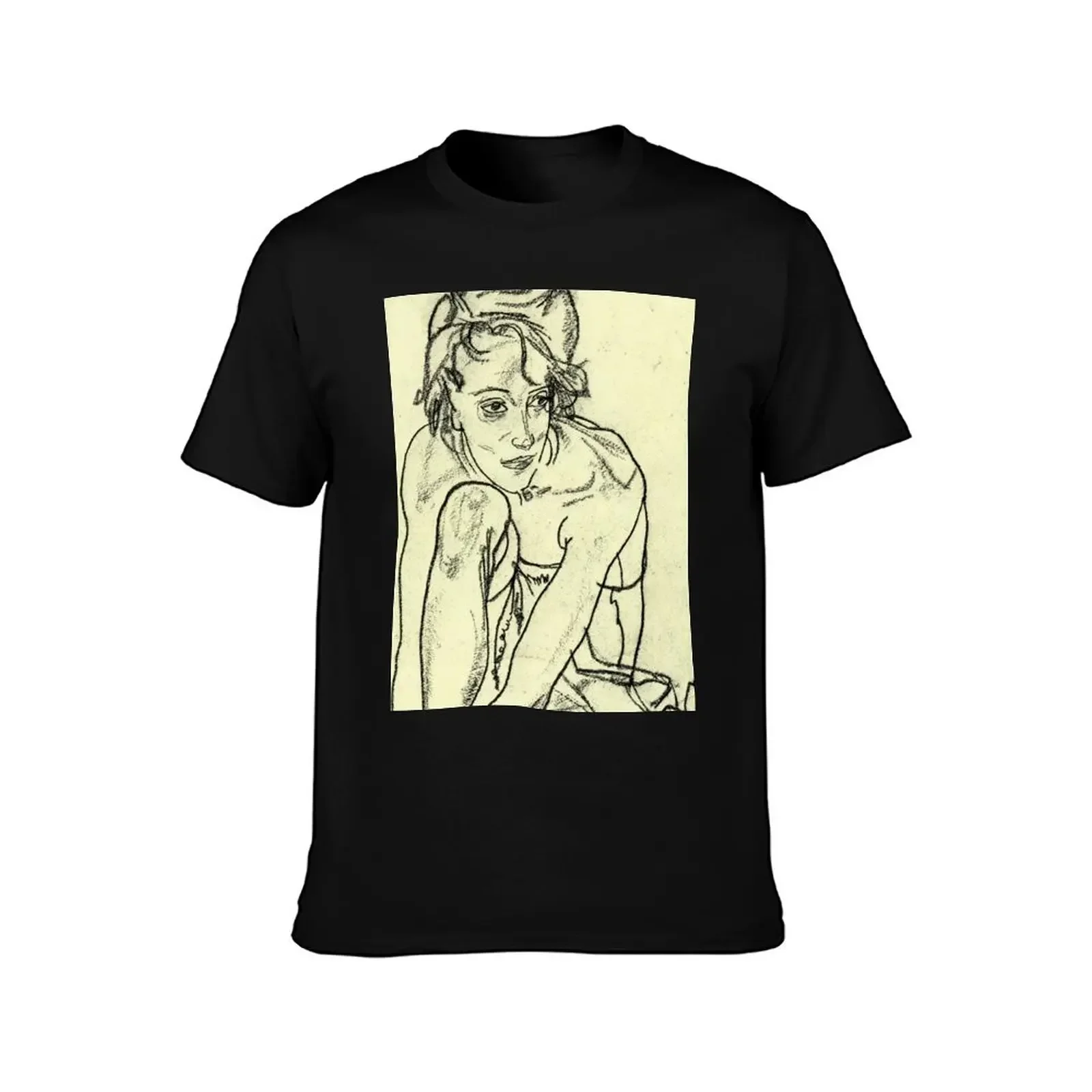 EGON SCHIELE - Squatting Woman T-Shirt Gym Exercise Short Sleeve T-Shirt(4XL 5XL 6XL No Shipping)