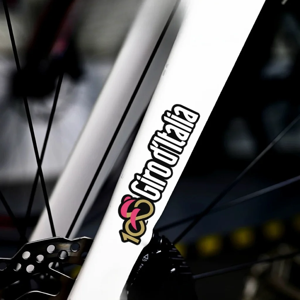 2Pcs 100° Giro d'Italia Cycling Waterproof Stickers, 2D Flat Vinyl Decals for Bike Frame and Helmet