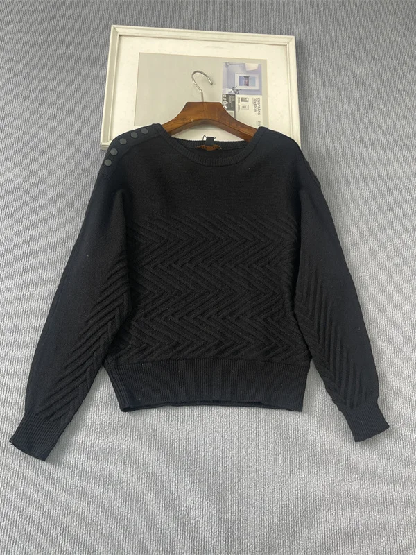 سترة محبوكة دافئة من Fce مستديرة Ne Batwing Sve موجة منقوشة للنساء لفصل الخريف والشتاء ملابس غير رسمية للتنقل