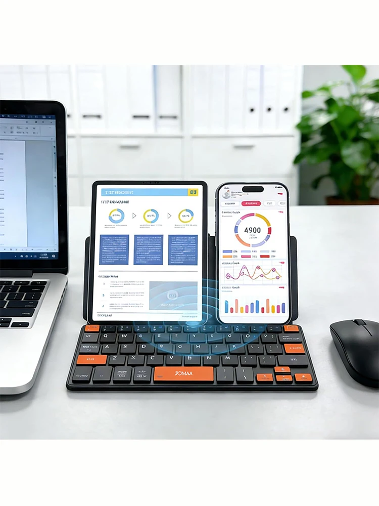 JOMAA Compact Tablet Keyboard with Leather Case Stand for Huawei iPad Samsung Galaxy Rechareable Bluetooth Keyboard