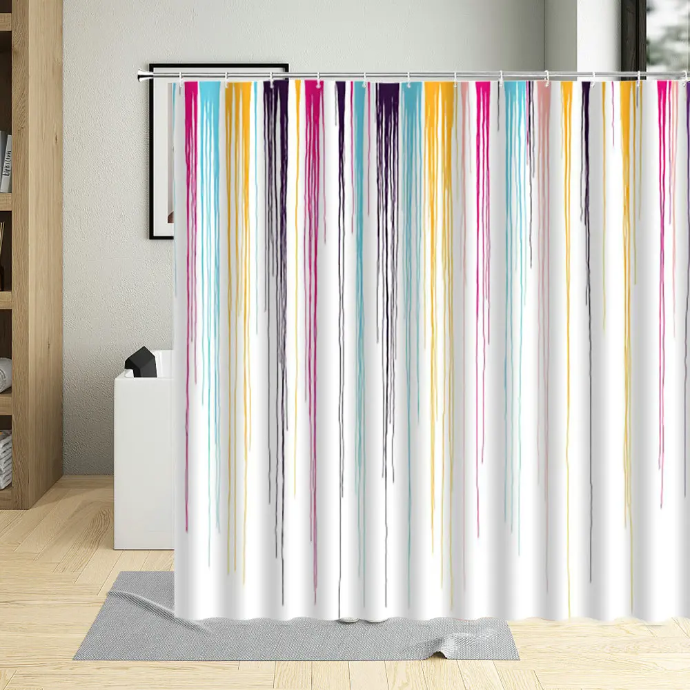 Waterproof Polyester Fabric Shower Curtain with Hooks, Rainbow, Colorful Stripe, Texture Printing, Bathroom Screen, Bath Screen