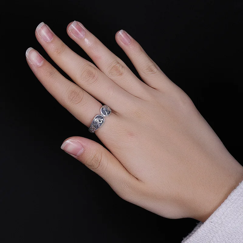 VENTFILLE 925 Sterling Silver Texture Ring for Women Frosting Make Old Retro Bird Jewelry Gift Dropshipping