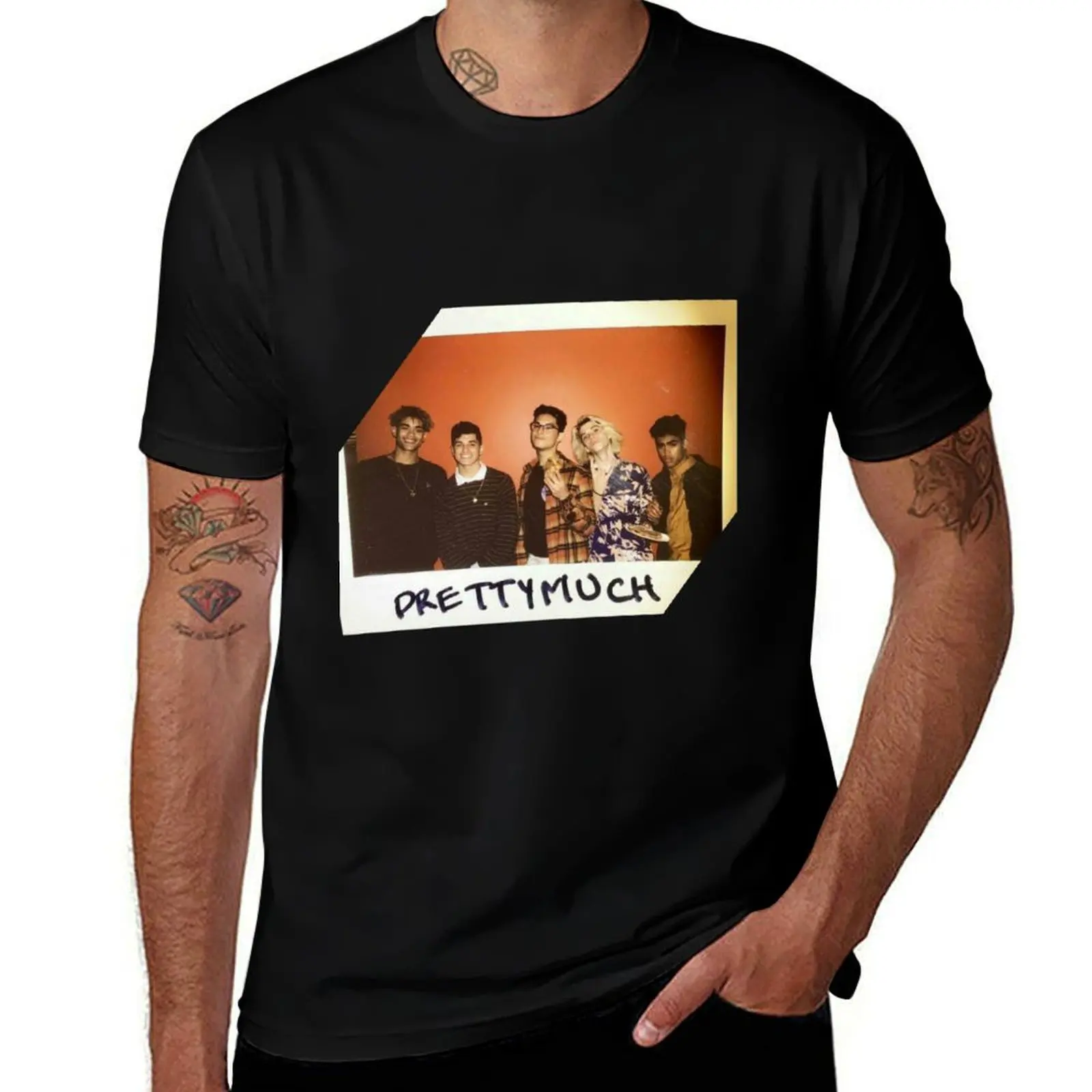 

prettymuch Band Stickers T-Shirt g man t shirts for men t shirts for man graphic funny man t shirt heavy cotton T-Shirt