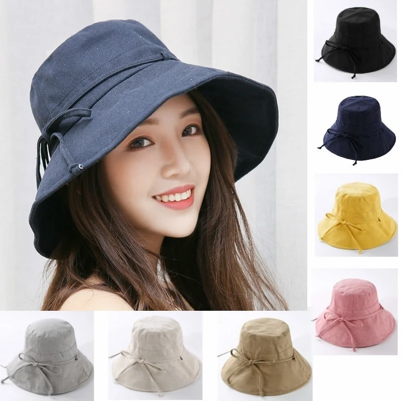 Summer Cotton Black Solid Color Simple Bob Hip Hop Bucket Hat Men\'s Women\'s Panama Beach Fishing Casual Sun Cap Fisherman Caps